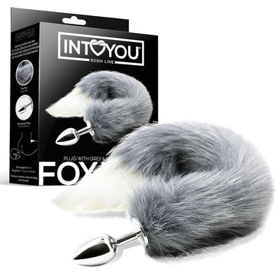 IntoYou Anal Plug With Grey And White Tail - Loveangels