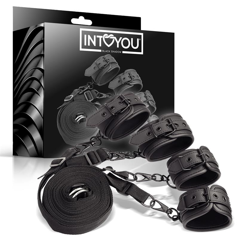 IntoYou Black Shadow Vegan Leather Bed Restraints - Loveangels