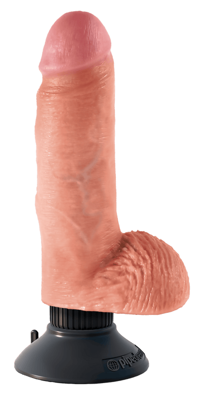 King Cock 7 Inch Vibrating Cock With Balls Light - Loveangels