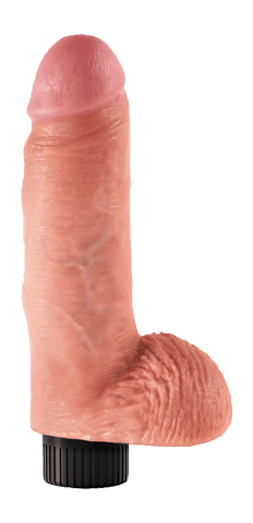 King Cock 7 Inch Vibrating Cock With Balls Light - Loveangels