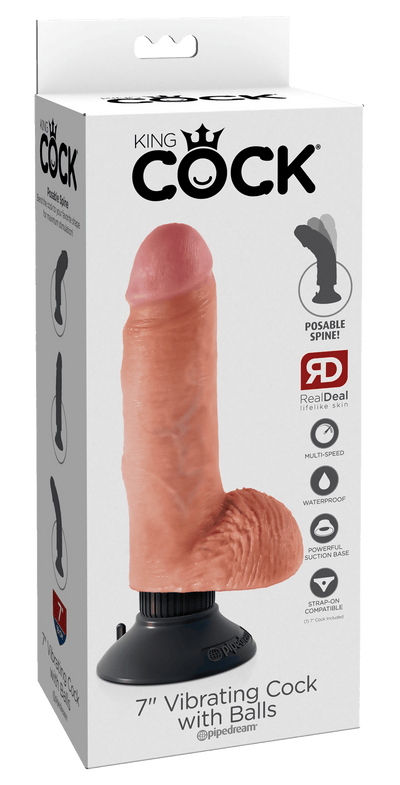 King Cock 7 Inch Vibrating Cock With Balls Light - Loveangels