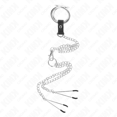 Kink Ring Power Triple Chrome Metal Cock Ring With Nipple Clamps - Loveangels