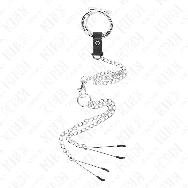 Kink Ring Power Triple Chrome Metal Cock Ring With Nipple Clamps - Loveangels