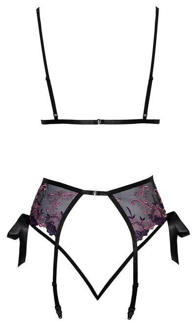 Kissable Floral Embroidered Bra, Suspender Belt & Thong Set - Loveangels