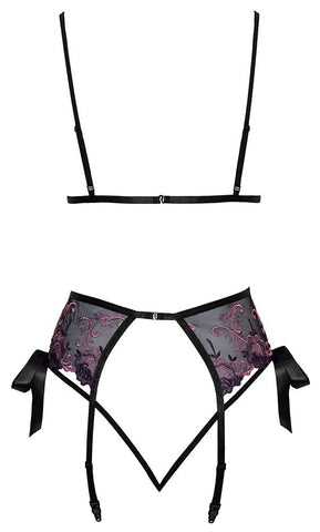 Kissable Floral Embroidered Bra, Suspender Belt & Thong Set - Loveangels