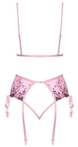 Kissable Floral Embroidery with Bows 3pc Lingerie Set - Loveangels