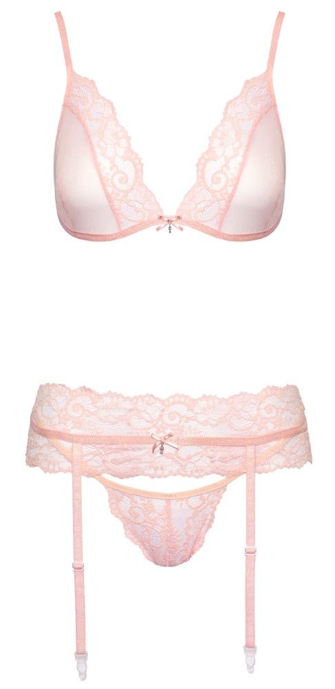 Kissable Lace Bra and Panty Set with Garter Belt - Loveangels