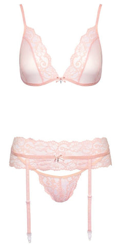 Kissable Lace Bra and Panty Set with Garter Belt - Loveangels