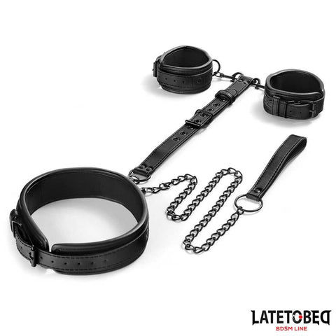 Late To Bed Collar With Behind Back Cuffs And Leash - Loveangels