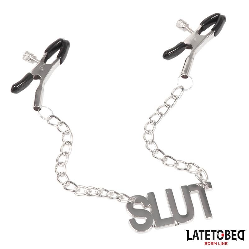 Late To Bed Nipple Clamps With Slut Chain - Loveangels