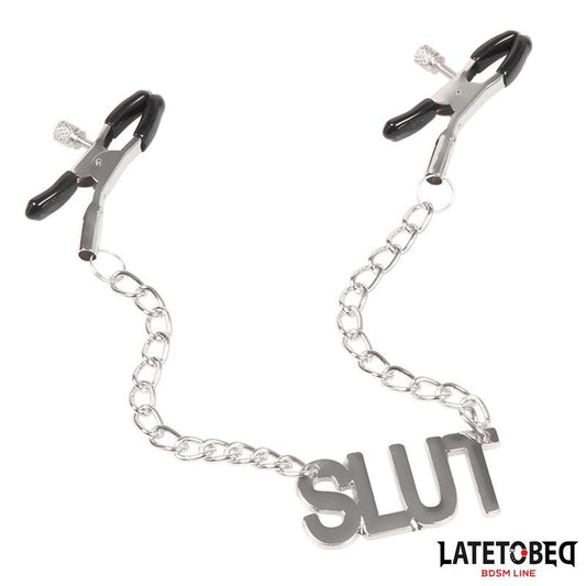 Late To Bed Nipple Clamps With Slut Chain - Loveangels