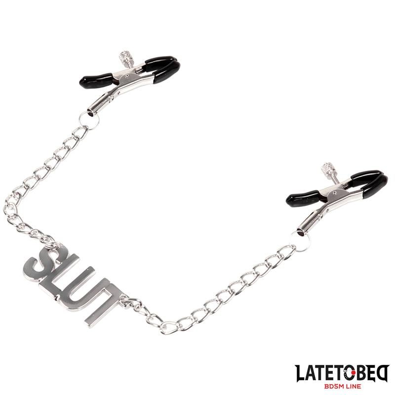 Late To Bed Nipple Clamps With Slut Chain - Loveangels