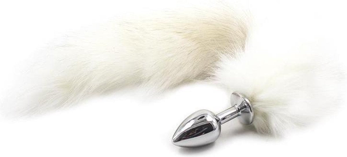 Late To Bed White Foxy Tail With Small Metal Plug - Loveangels