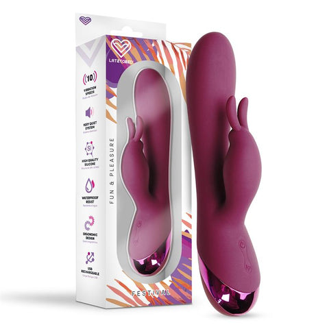 LateToBed Festival Brole Rabbit Vibrator Silicone USB Rechargeable Burgundy - Loveangels