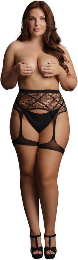 Le Désir Striped Fishnet Garterbelt Plus Size - Loveangels