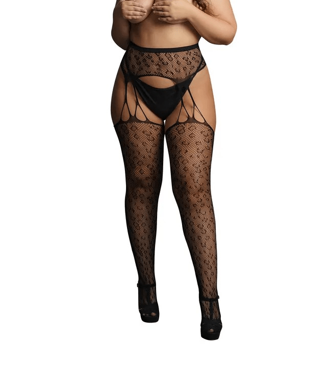 Le Désir Suspender Leopard Pantyhose Plus Size - Loveangels