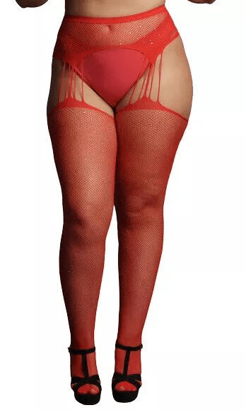Le Désir - Suspender Rhinestone Pantyhose - Plus Size - Loveangels