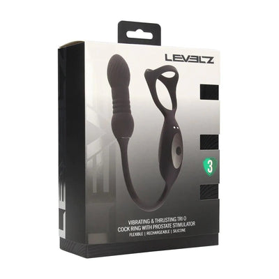 Levelz Vibrating and Thrusting Silicone Tri O Cockring with Prostate Stimulator - Loveangels