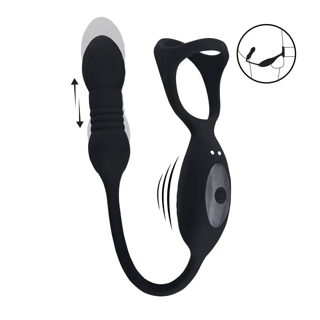 Levelz Vibrating and Thrusting Silicone Tri O Cockring with Prostate Stimulator - Loveangels