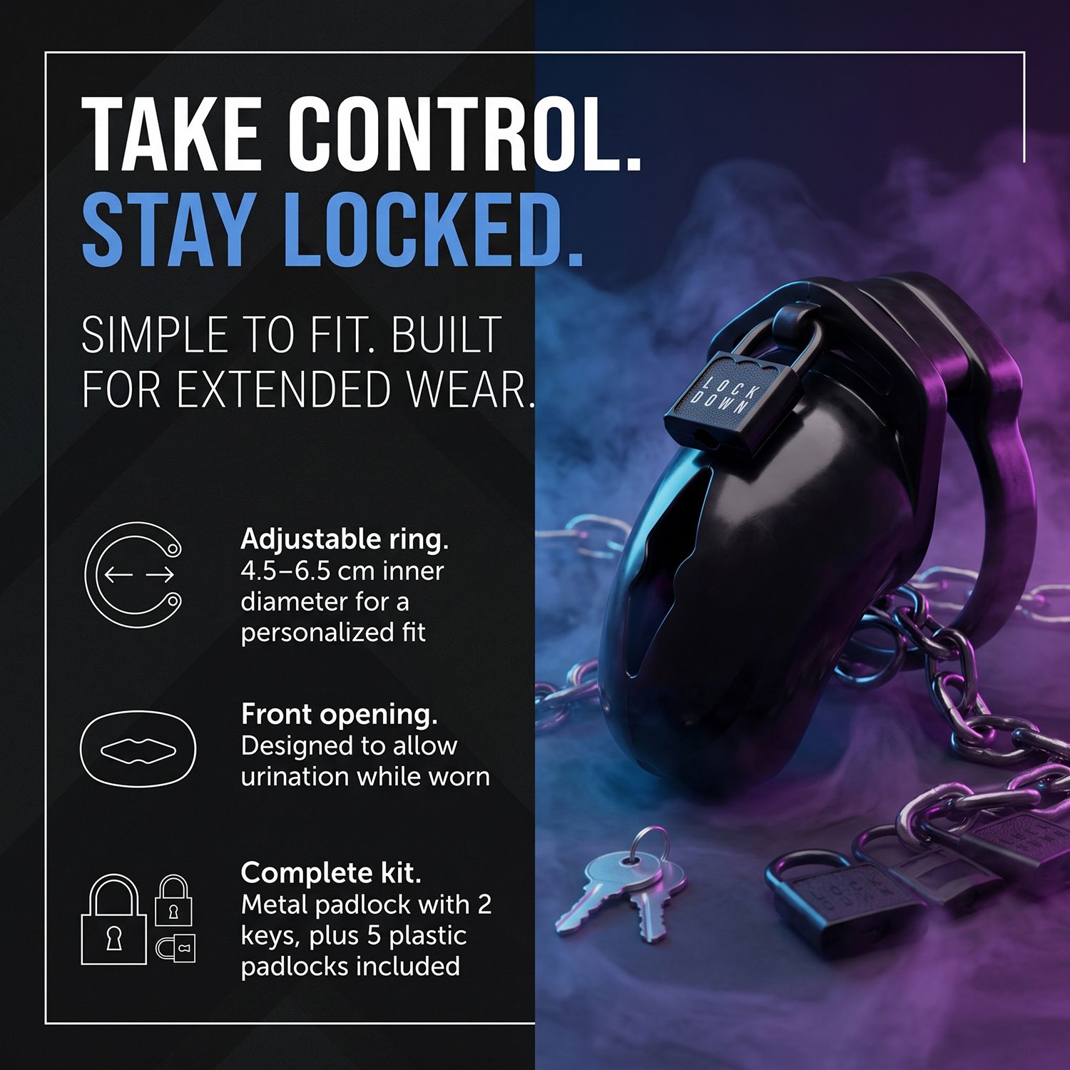 Lockdown Chastity Cage Medium Black - Loveangels