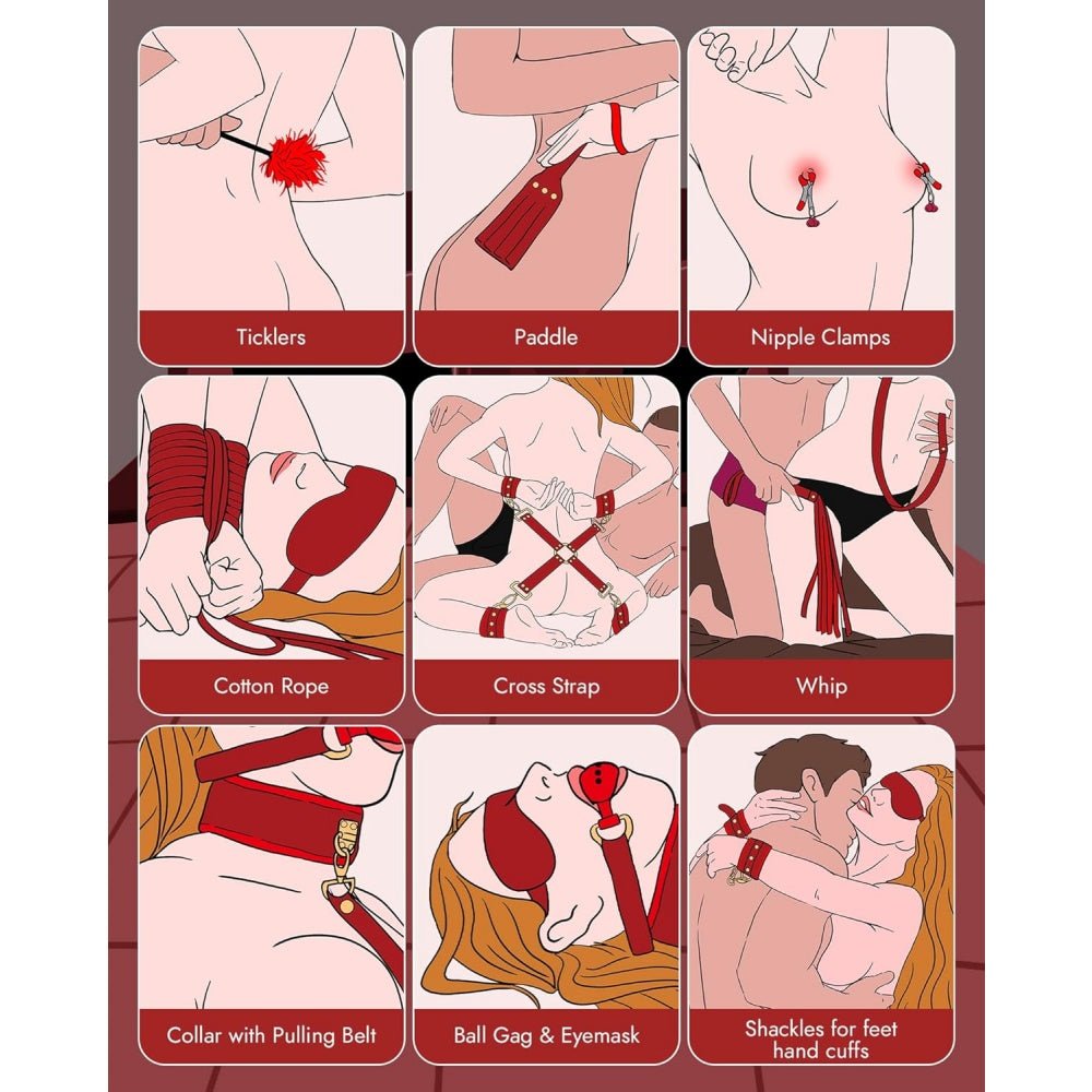 Loveangels 11pc Red BDSM Bondage Set - Loveangels