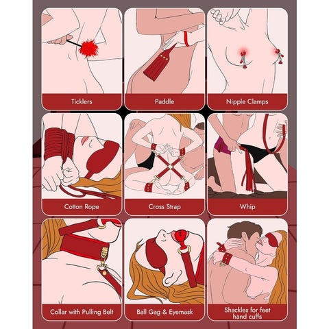 Loveangels 11pc Red BDSM Bondage Set - Loveangels