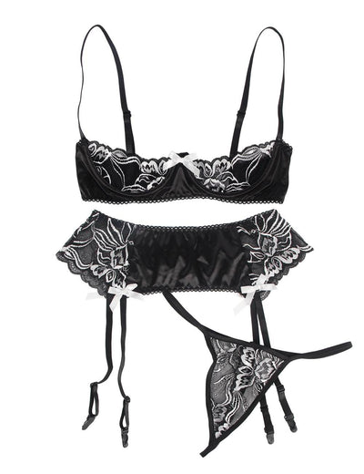 Loveangels 3 Piece Open Bust Bra And Garter Panty Set - Loveangels