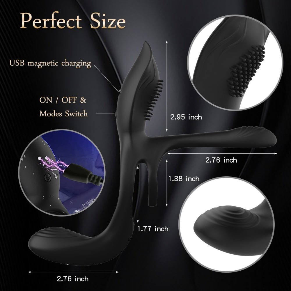 Loveangels Black Link 3 in 1 Vibrating Cock Ring With Remote - Loveangels