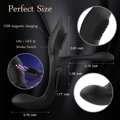 Loveangels Black Link 3 in 1 Vibrating Cock Ring With Remote - Loveangels