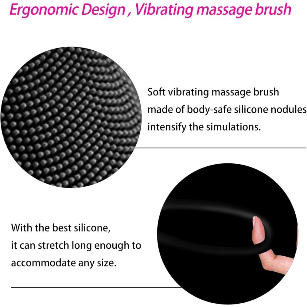 Loveangels Black Link X Vibrating Brush Cock Ring - Loveangels