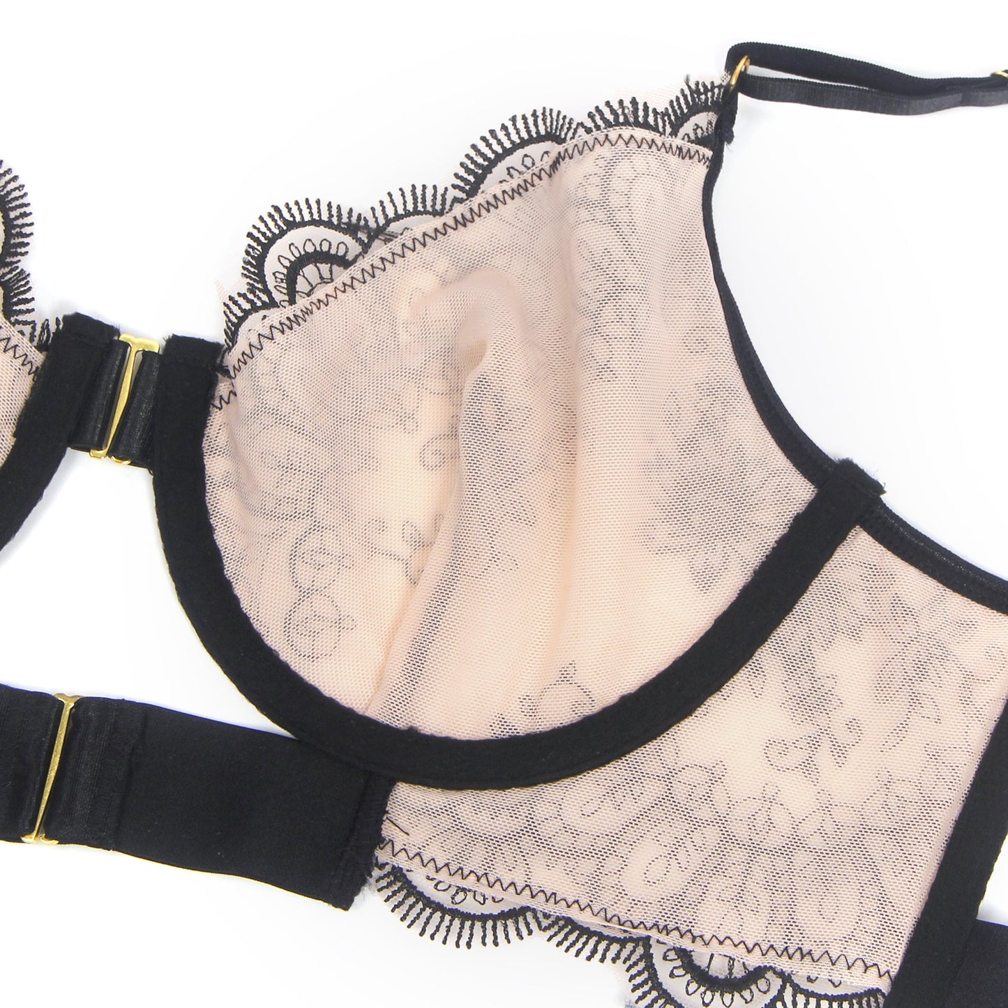 Loveangels Black Sexy Mesh Embroidery Lace Garter Bra Set - Loveangels
