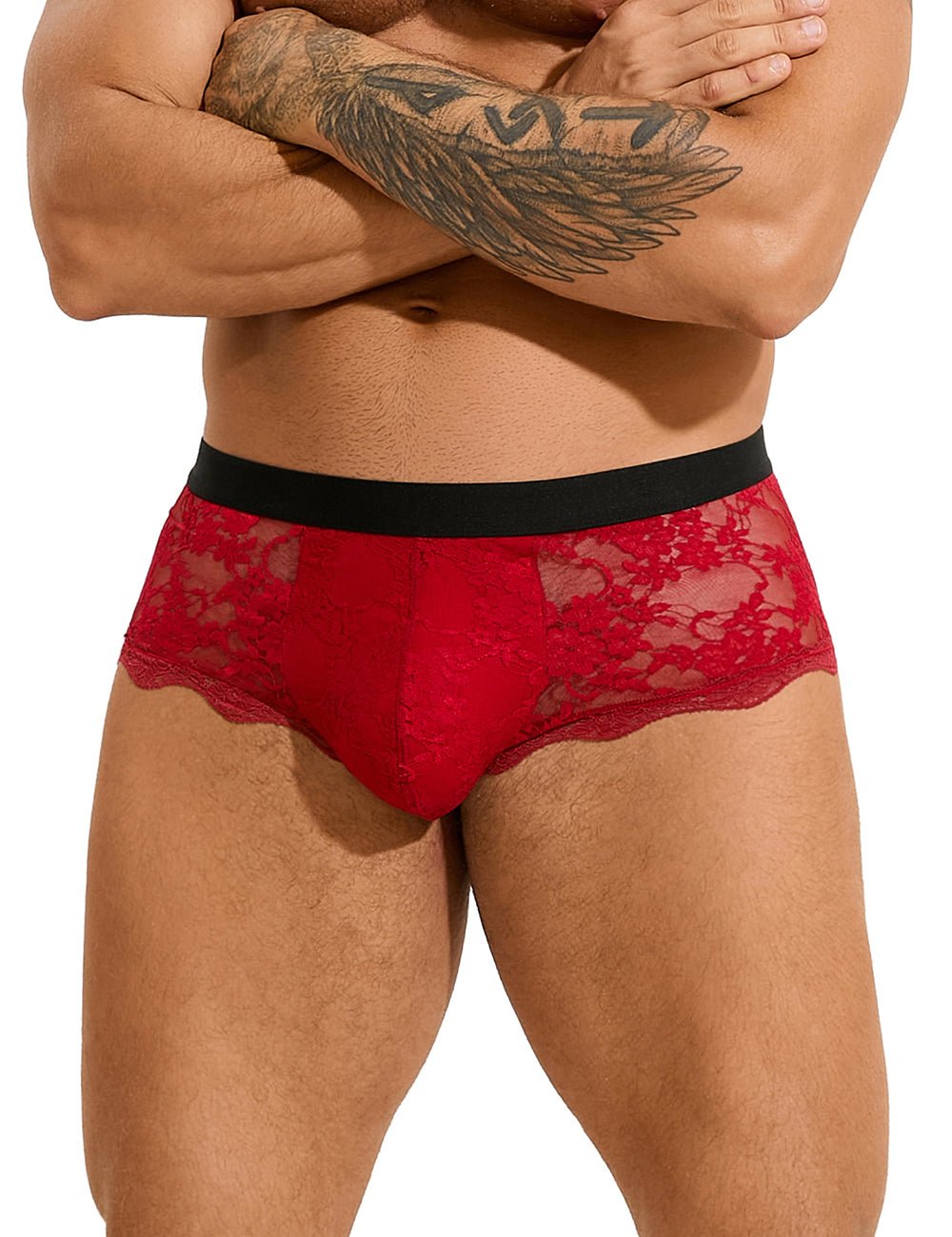 Loveangels Burgundy Lace Men's Briefs - Loveangels
