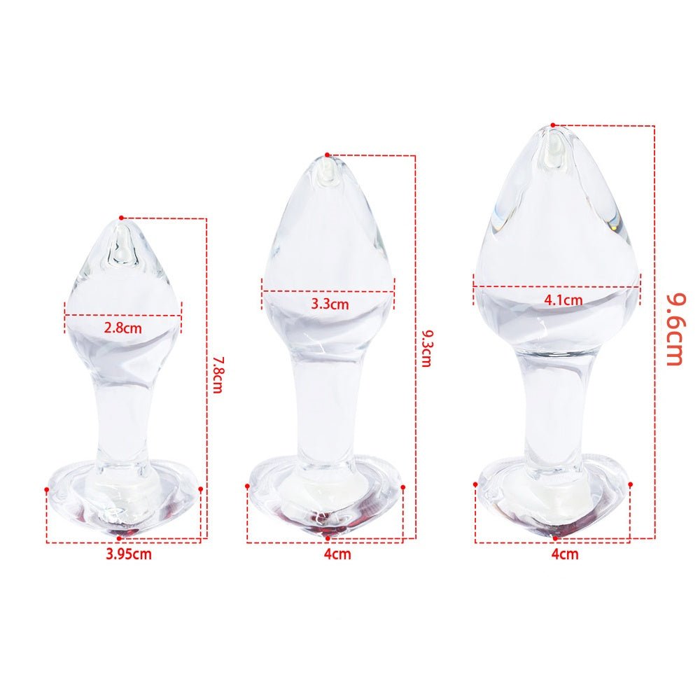 Loveangels Clear Glass Anal Plug Set With Heart Gems - Loveangels