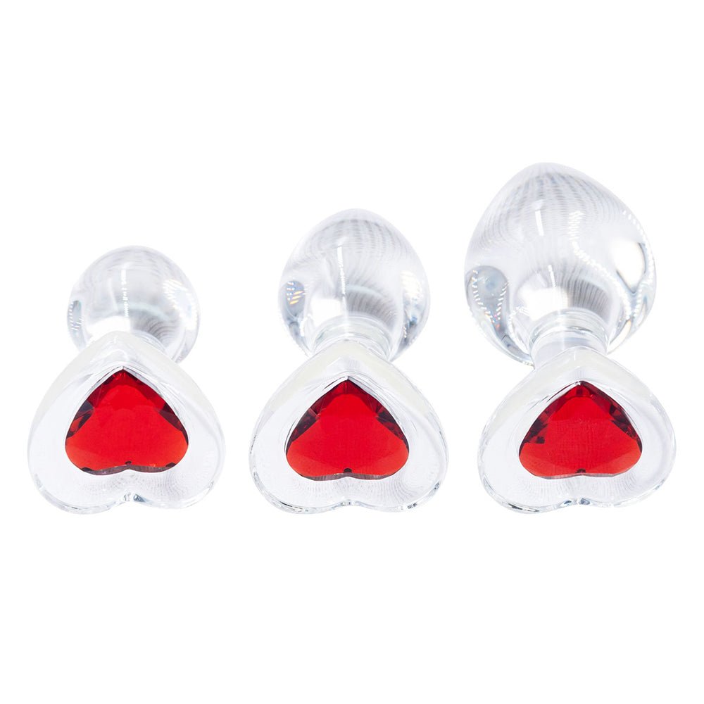 Loveangels Clear Glass Anal Plug Set With Heart Gems - Loveangels