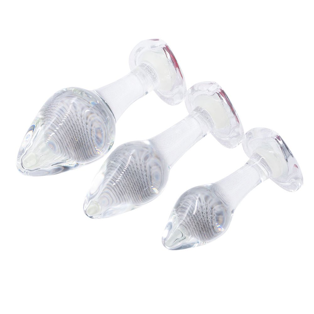Loveangels Clear Glass Anal Plug Set With Heart Gems - Loveangels