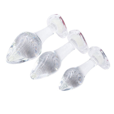 Loveangels Clear Glass Anal Plug Set With Heart Gems - Loveangels