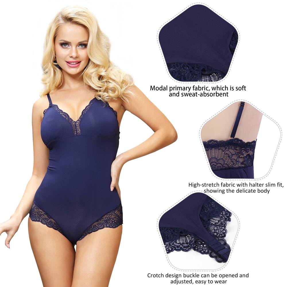 Loveangels Crotch Openable Stretchy Modal Lace Bodysuit - Loveangels