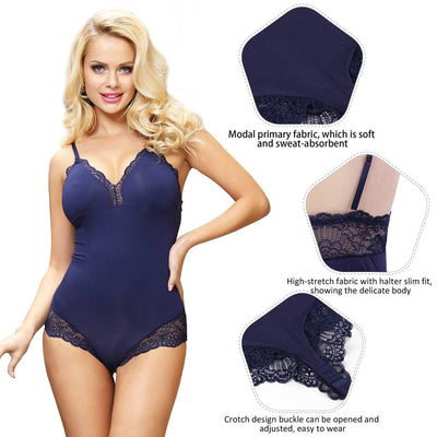 Loveangels Crotch Openable Stretchy Modal Lace Bodysuit - Loveangels