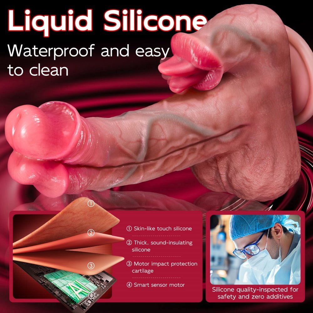 Loveangels Double Trouble: 4 - in - 1 Vibrating Thrusting Dildo Heating Tongue Stimulation - Loveangels