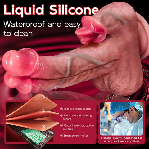 Loveangels Double Trouble: 4 - in - 1 Vibrating Thrusting Dildo Heating Tongue Stimulation - Loveangels