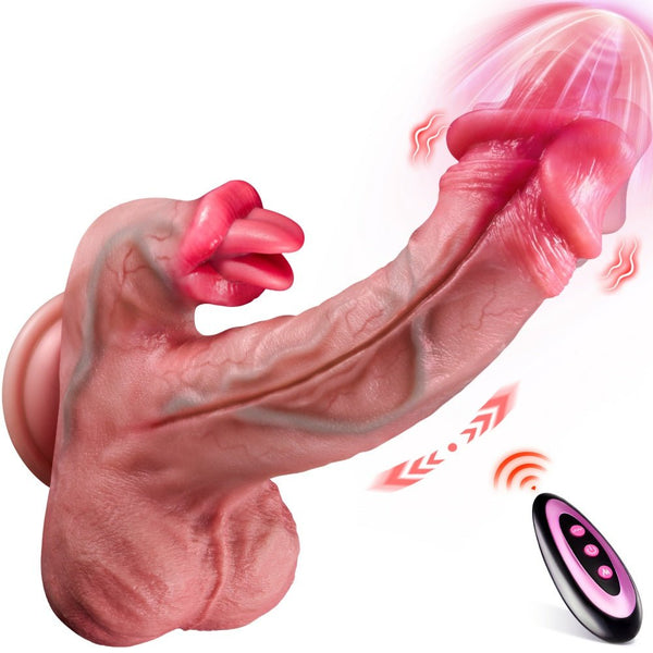 Loveangels Double Trouble: 4-in-1 Vibrating Thrusting Dildo  Heating Tongue Stimulation
