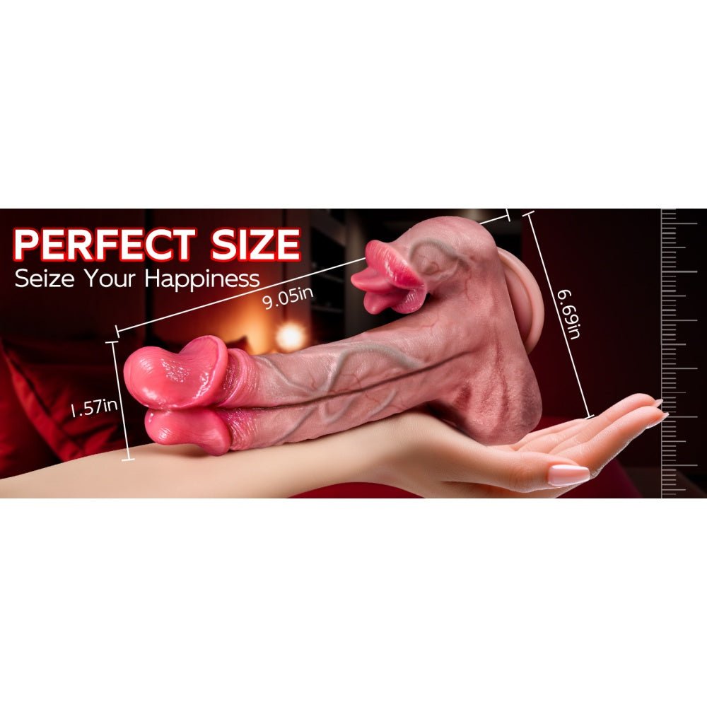 Loveangels Double Trouble: 4 - in - 1 Vibrating Thrusting Dildo Heating Tongue Stimulation - Loveangels