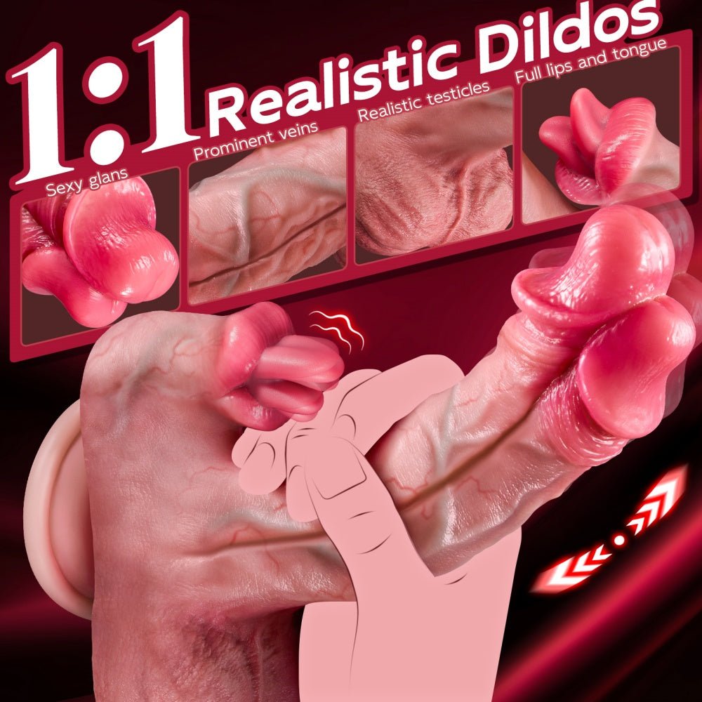 Loveangels Double Trouble: 4 - in - 1 Vibrating Thrusting Dildo Heating Tongue Stimulation - Loveangels