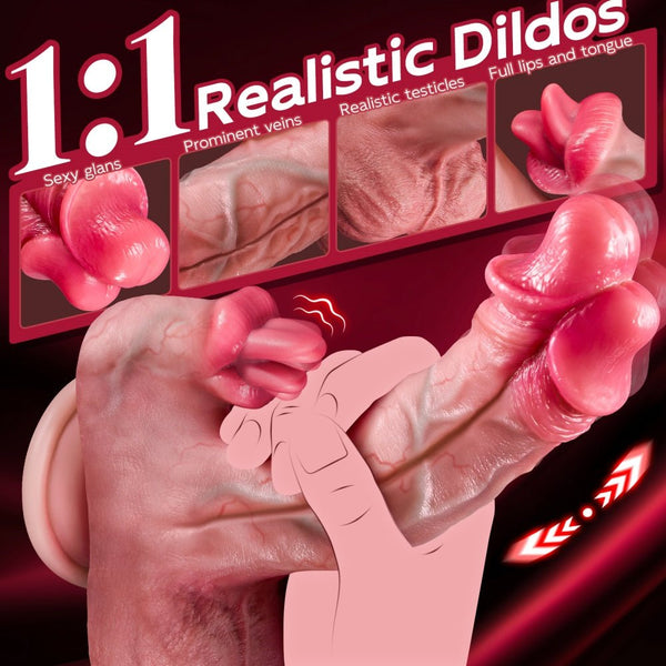 Loveangels Double Trouble: 4-in-1 Vibrating Thrusting Dildo  Heating Tongue Stimulation