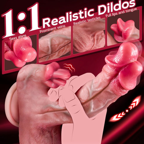 Loveangels Double Trouble: 4 - in - 1 Vibrating Thrusting Dildo Heating Tongue Stimulation - Loveangels