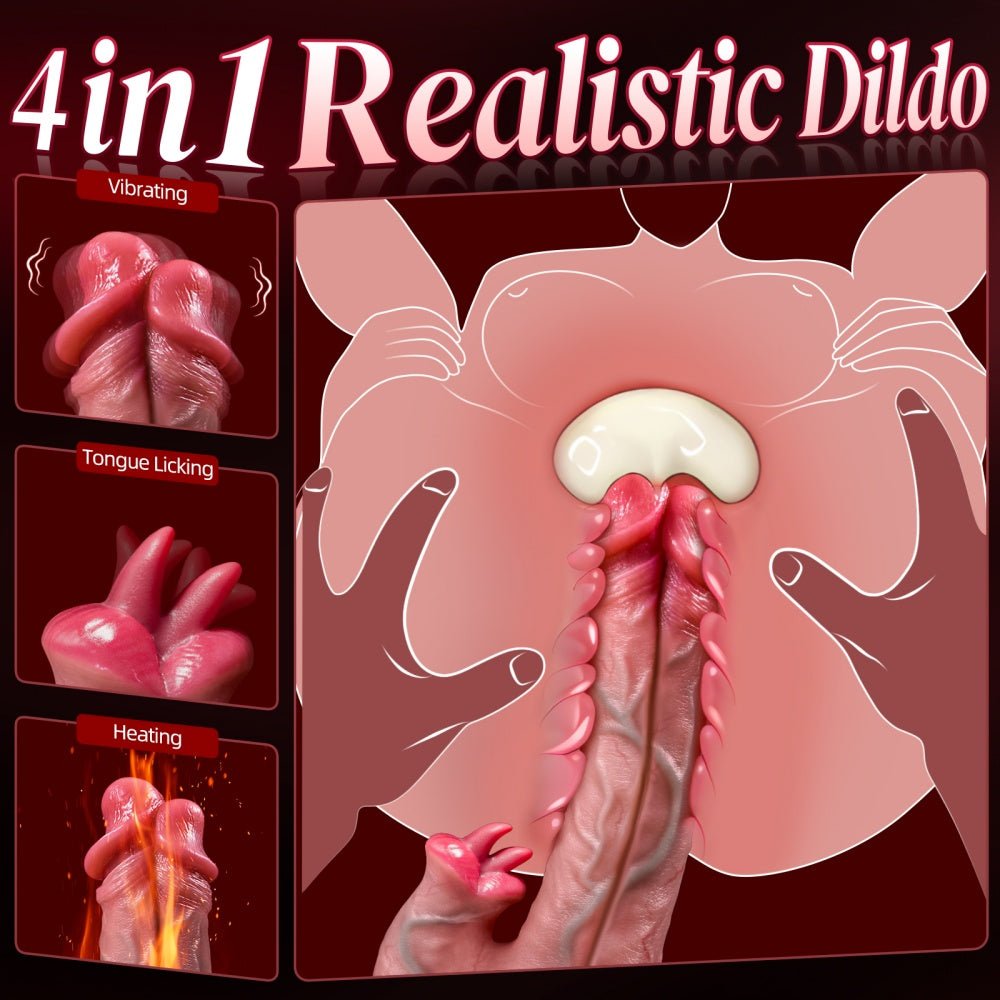 Loveangels Double Trouble: 4 - in - 1 Vibrating Thrusting Dildo Heating Tongue Stimulation - Loveangels