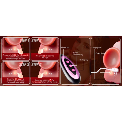 Loveangels Double Trouble: 4 - in - 1 Vibrating Thrusting Dildo Heating Tongue Stimulation - Loveangels