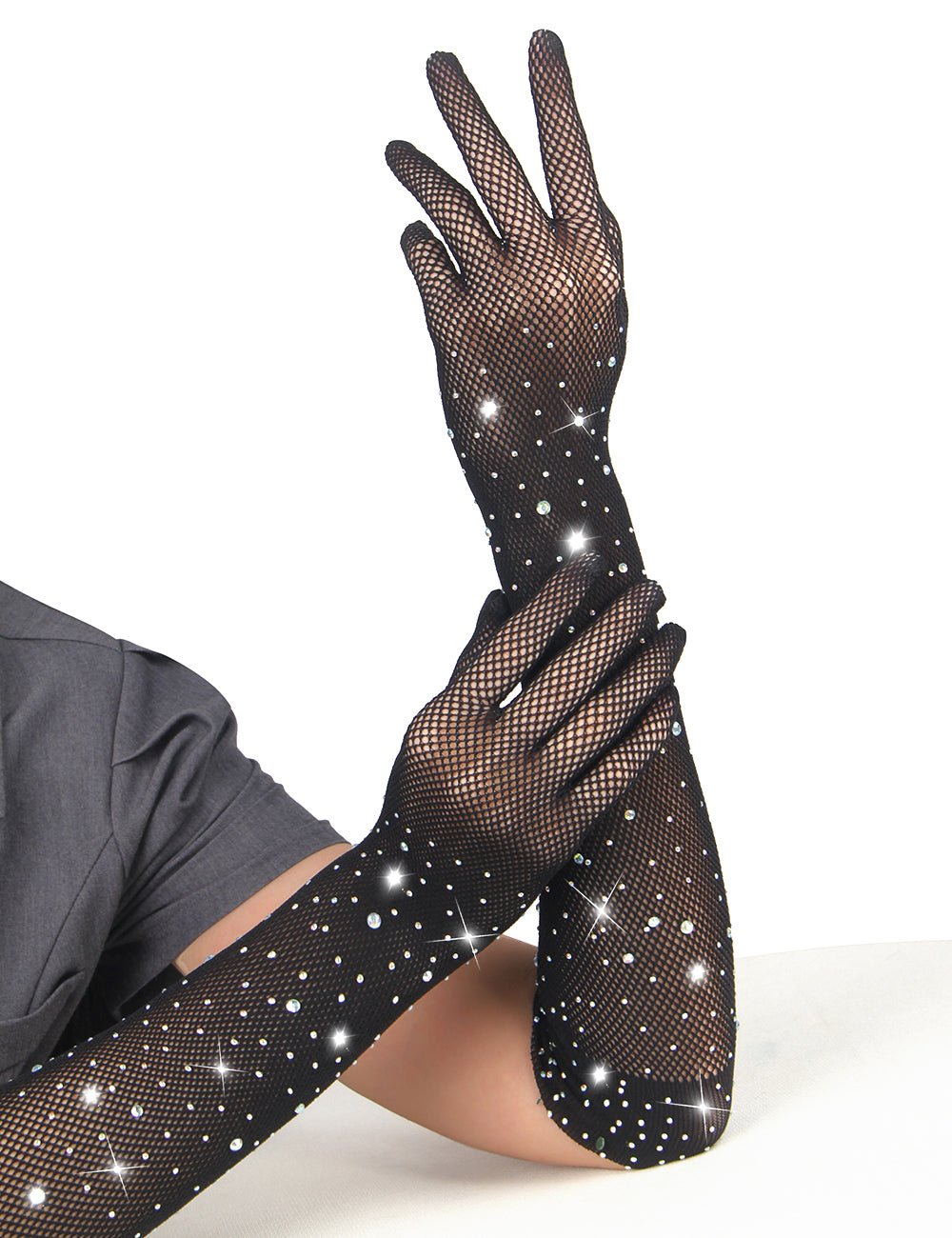 Loveangels Enchanting Black Glitter Rhinestone Gloves - Loveangels
