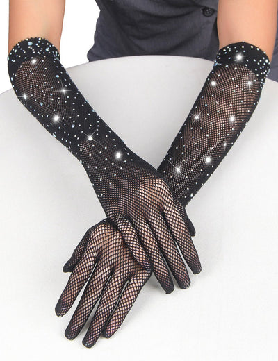 Loveangels Enchanting Black Glitter Rhinestone Gloves - Loveangels