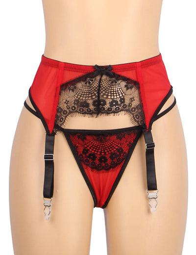Loveangels Eyelash Lace Garter Belt And Panty Set - Loveangels